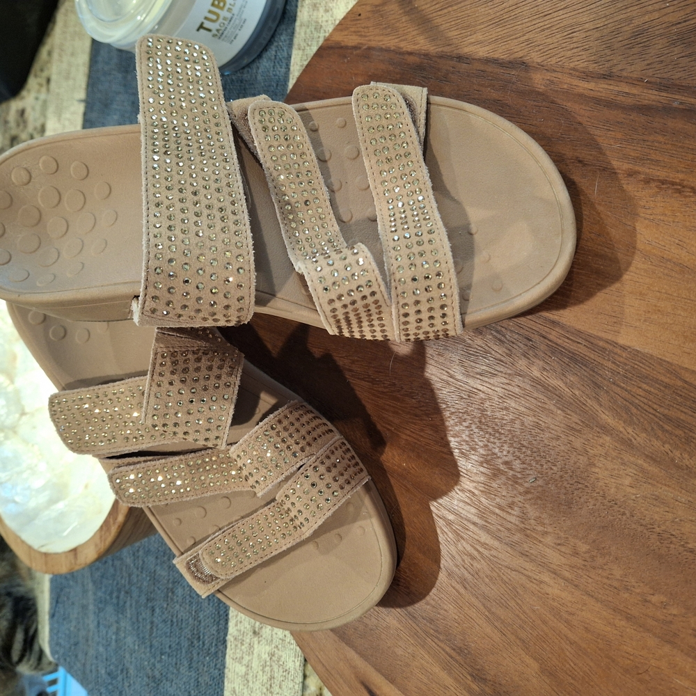 Beige Sandals with Rhinestone Straps